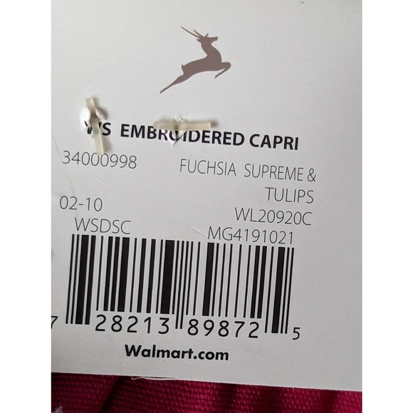 White Stag Capri Pants PLus Size 18 Embroidered Tulips Fushsia Pull ON Stretch - Picture 3 of 9